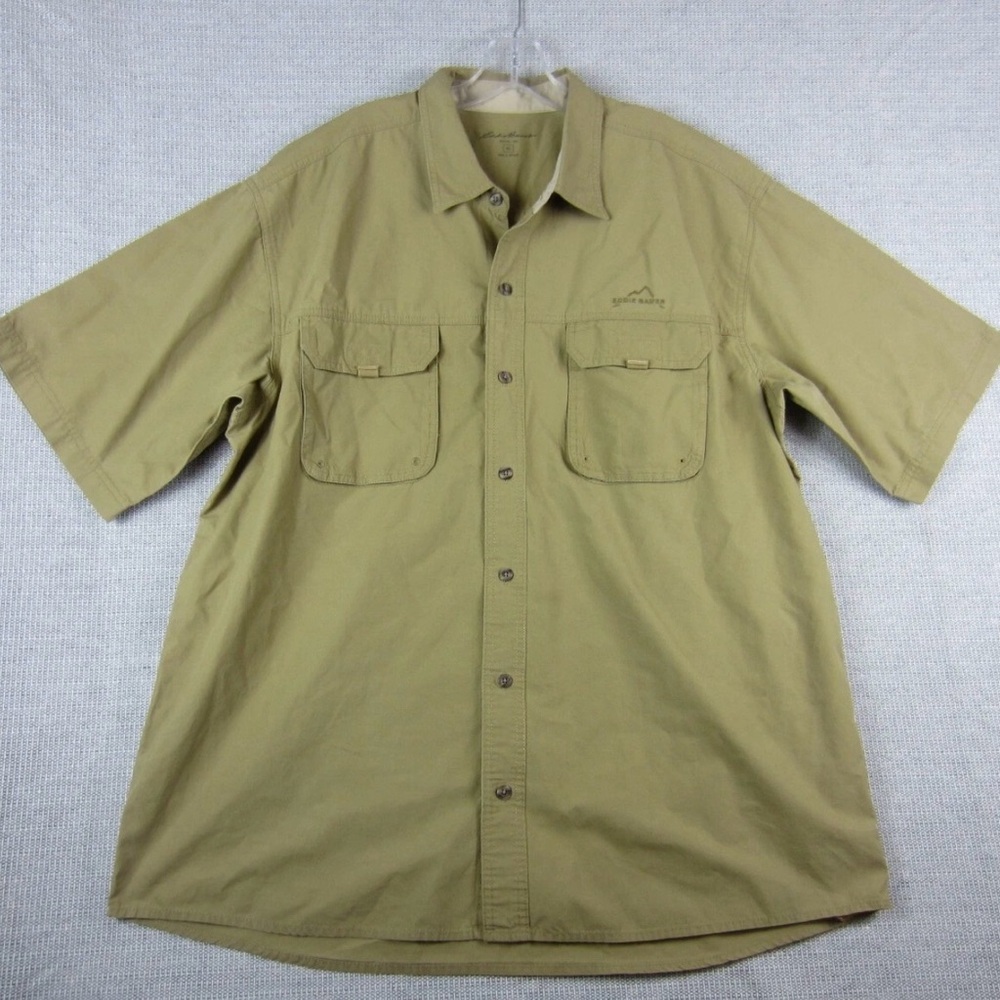 Eddie Bauer Men's Khaki Button Down Short Sleeve Outdoor Gear